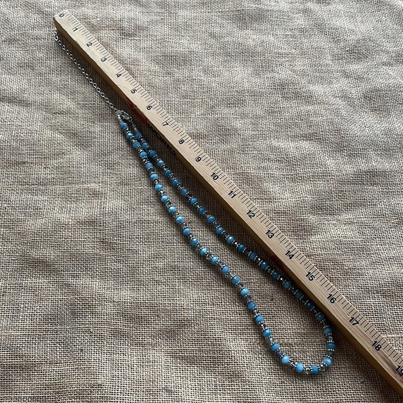 Necklace polished ocean blue aquamarine Silver & Crystal spacers Adjustable - Picture 5 of 13